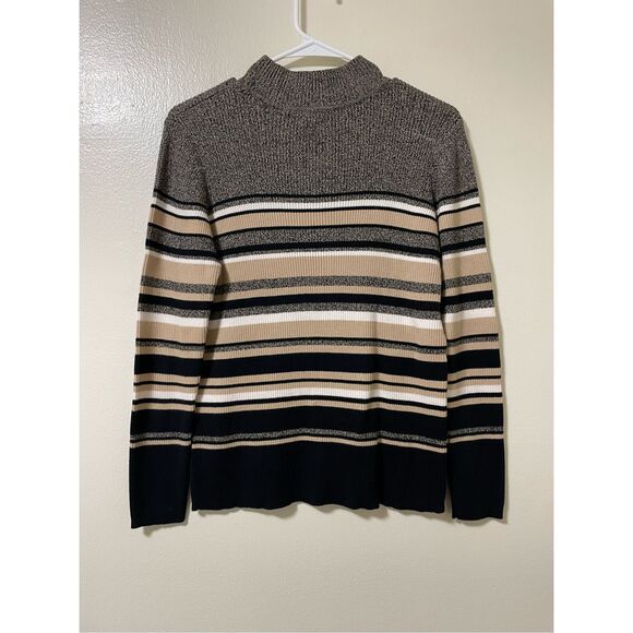 Karen Scott Small Women's High Neck Striped Neutral Basic Sweater Turtleneck - Picture 3 of 3